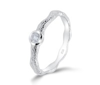 Rough Surface With CZ Stone Silver Ring NSR-4054